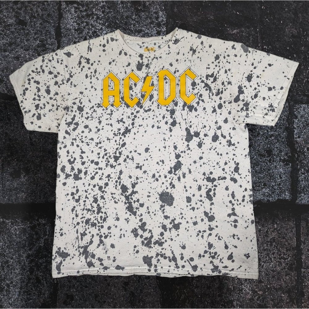 ACDC Paint Splatter Distressed T-Shirt Vintage Style Band Tee sz L
